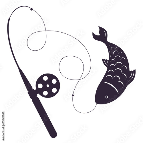 silhouette winter fishing rod and fish on the hook