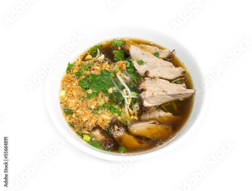 Duck noodle soup isolated on white