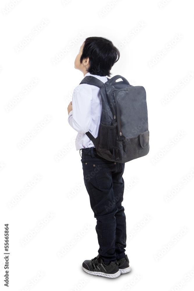 Business boy carry bag from behind - isolated Business boy carry bag from behind - isolated