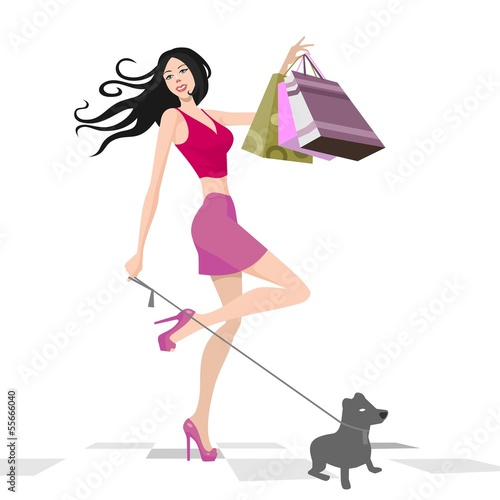 attractive woman shopping with doggie