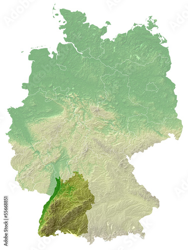 Baden-Württemberg - topografische Relief Karte Deutschland