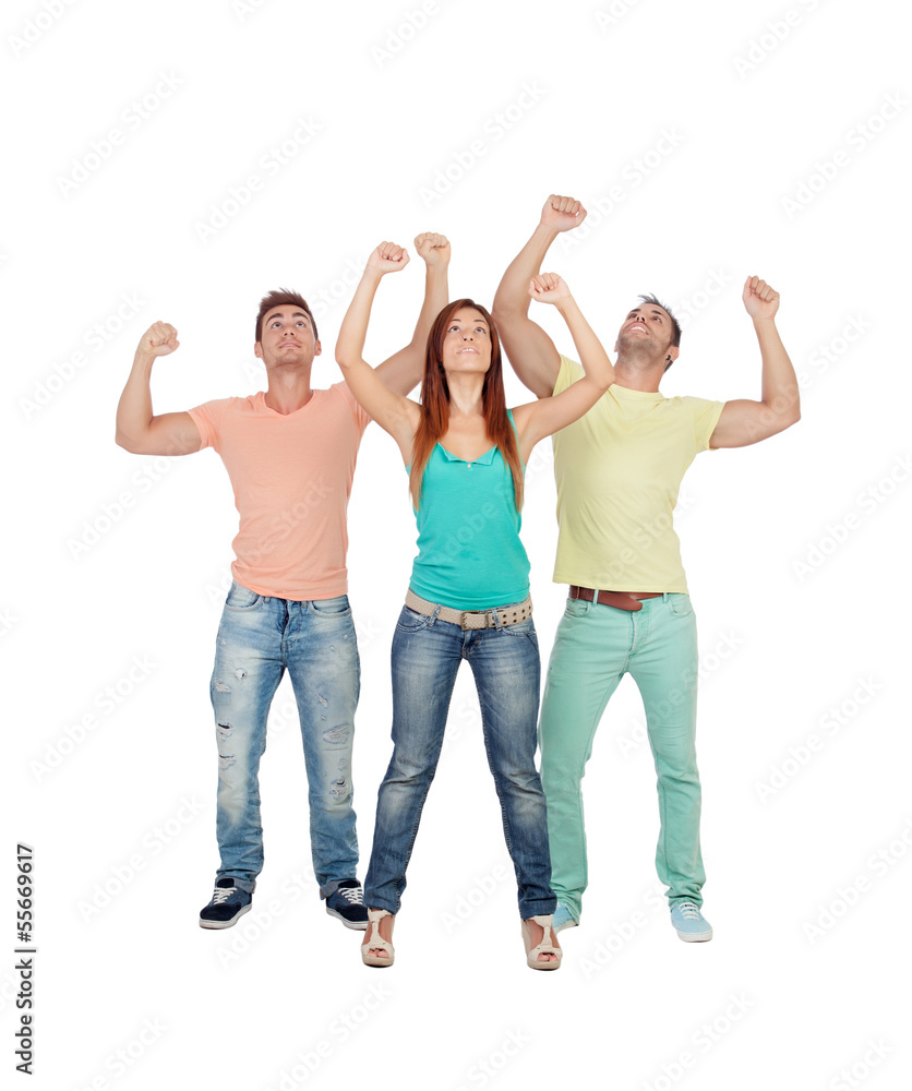 Happy friends celebrating the victory Happy friends celebrating the victory