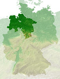Niedersachsen - topografische Relief Karte Deutschland Umland