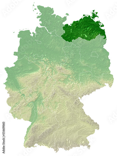Mecklenburg-Vorpommern topografische Relief Karte Deutschland photo