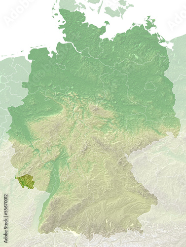 Fototapeta Naklejka Na Ścianę i Meble -  Saarland - topografische Relief Karte Deutschland