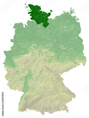 Schleswig-Holstein - topografische Relief Karte Deutschland