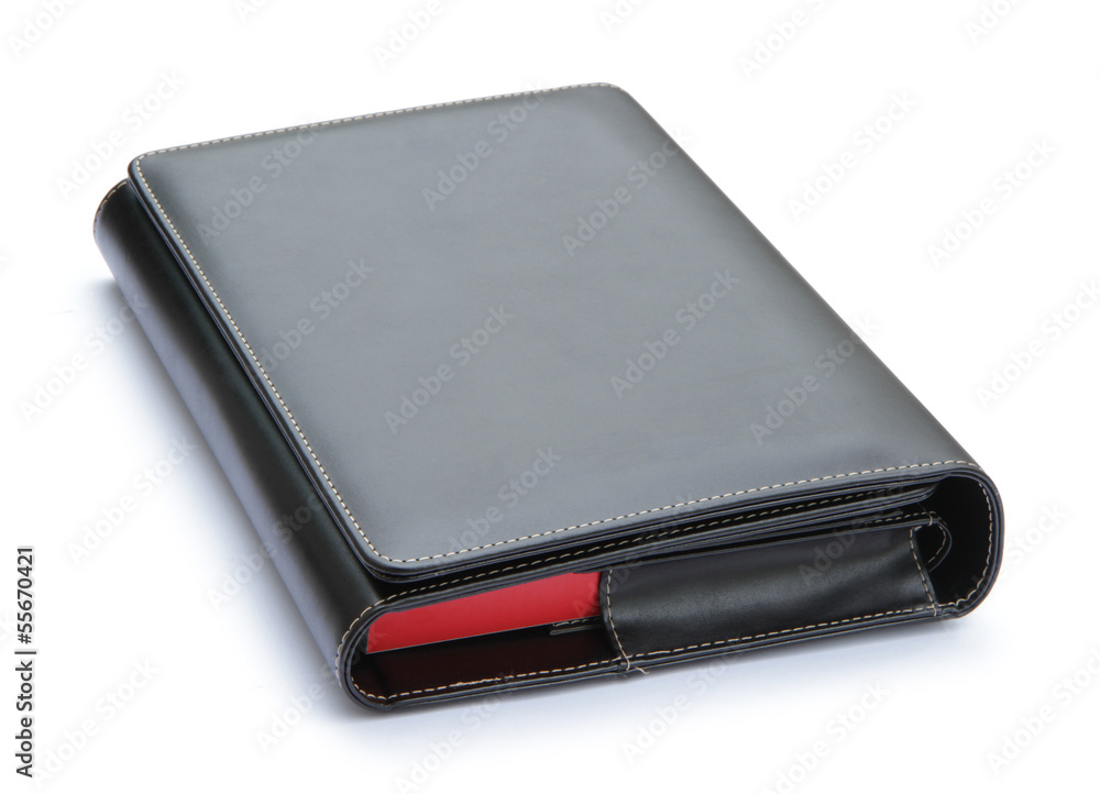 Black leather cover notebook isolated on white background Black leather cover notebook isolated on white background