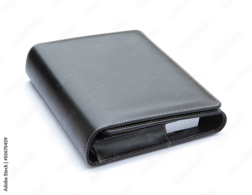 Black leather cover notebook isolated on white background Black leather cover notebook isolated on white background