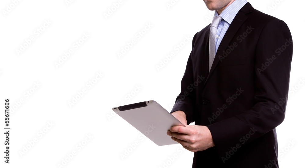 Portrait of young business man using a touch screen device again Portrait of young business man using a touch screen device again