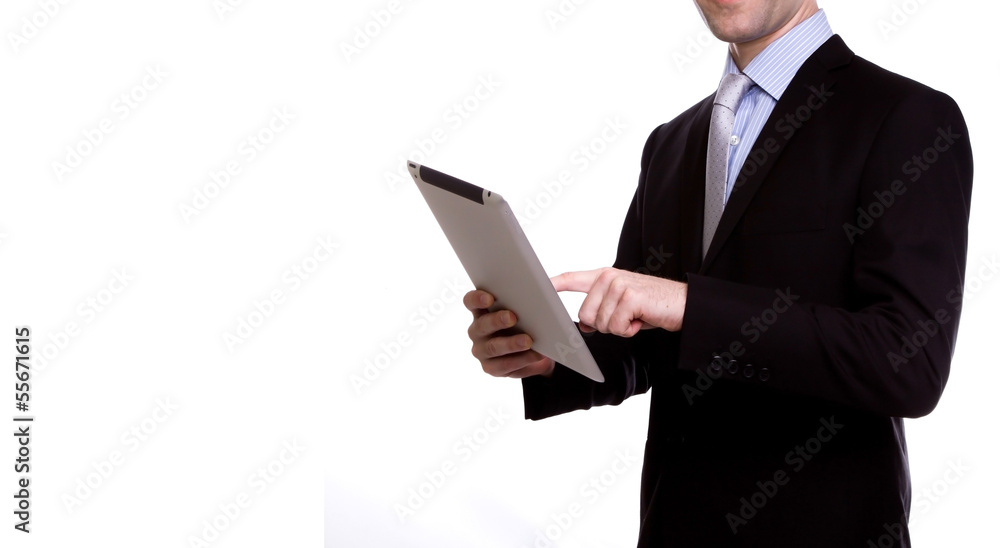 Portrait of young business man using a touch screen device again Portrait of young business man using a touch screen device again