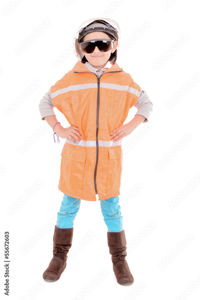 young girl construction worker in a hard hat and vest young girl construction worker in a hard hat and vest
