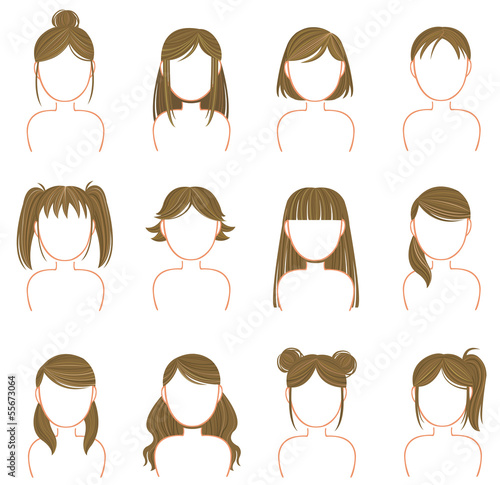 Gold hairstyle icon collection set