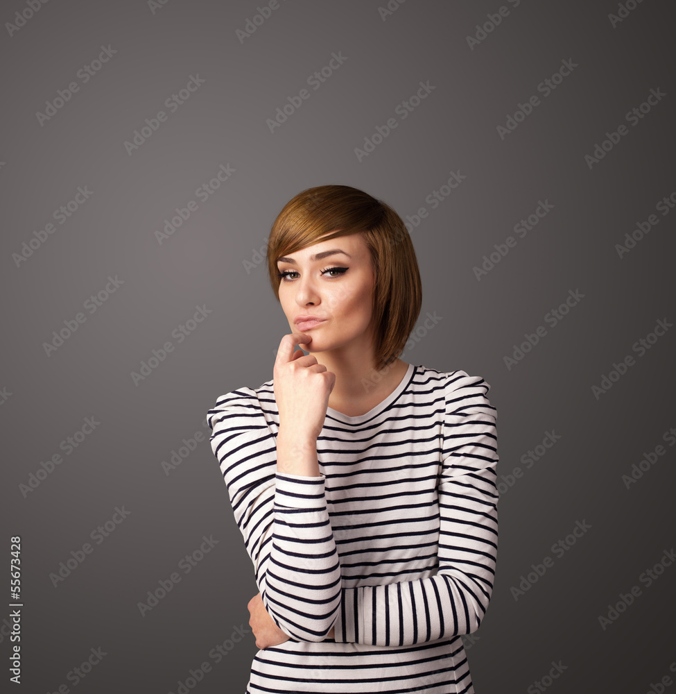 Young woman thinking with copy space Young woman thinking with copy space