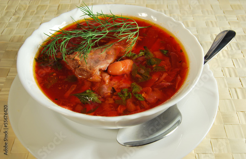 borsch with meat and haricot