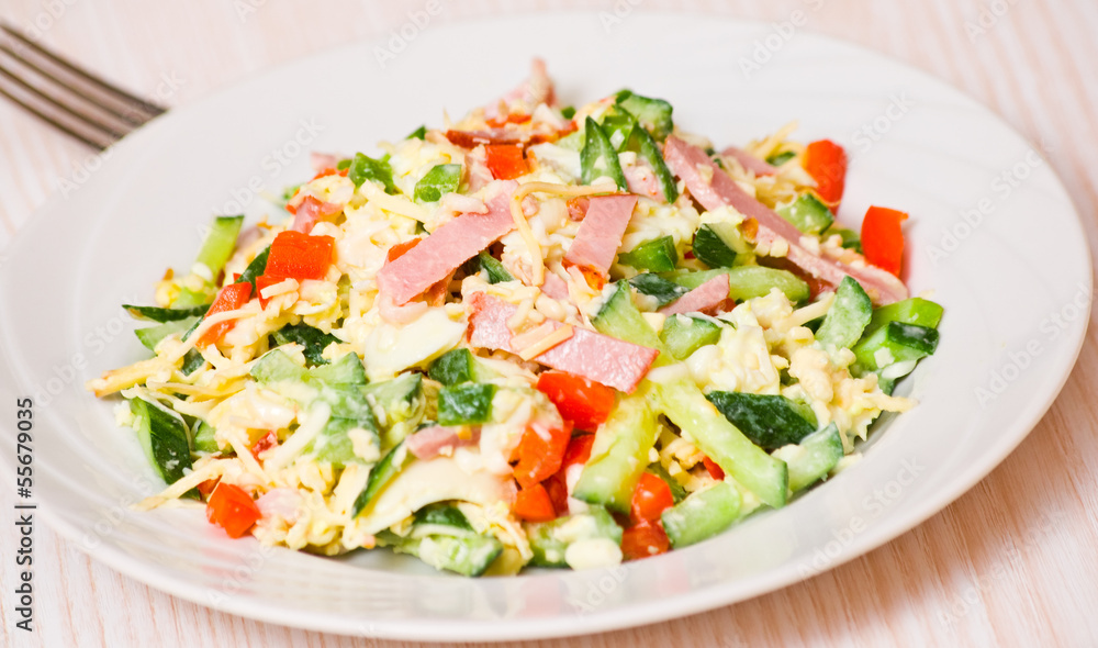 fresh salad with cheese, ham and vegetables fresh salad with cheese, ham and vegetables
