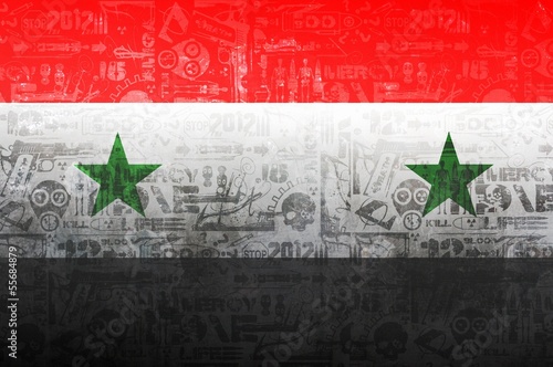 syria flag with war symbols