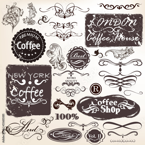 Set of vector calligraphic vintage elements and labels for desig