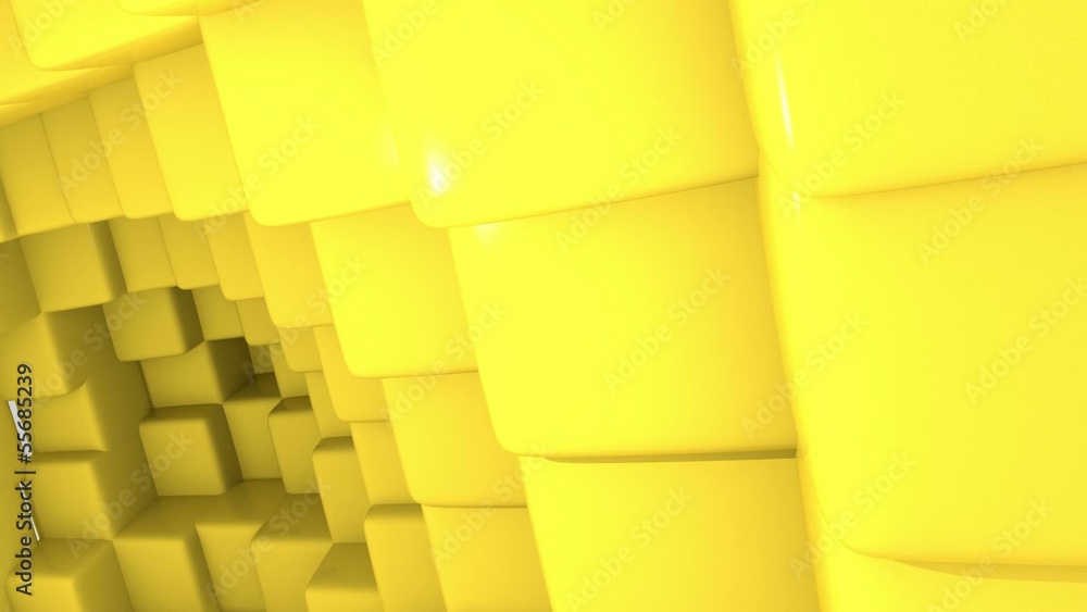 3D animation YELLOW MOVING CUBES WALL