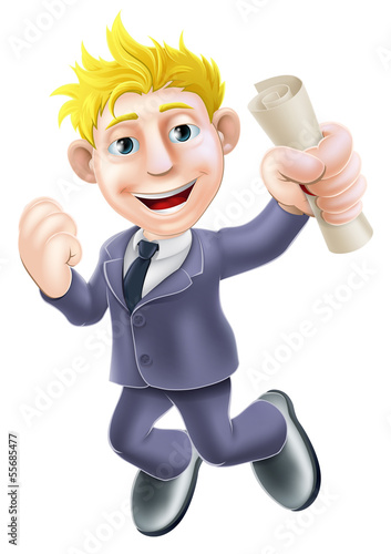 Jumping businessman and scroll