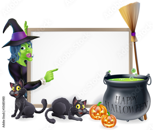 Cartoon Witch Halloween Sign