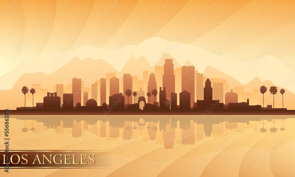 Los Angeles city skyline detailed silhouette