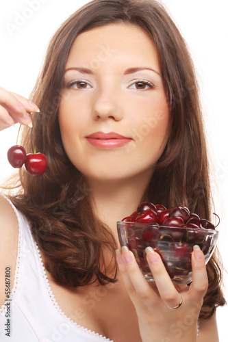 woman with cherries photo