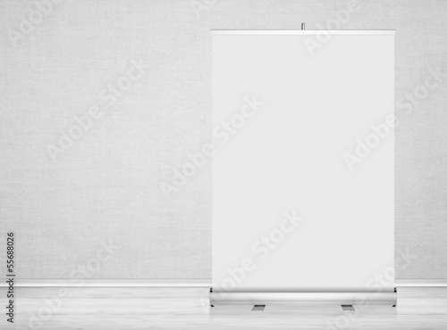 Clear empty background with blank roll up banner display.