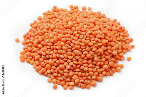 Red Lentils (Masoor Dal) isolated on white background