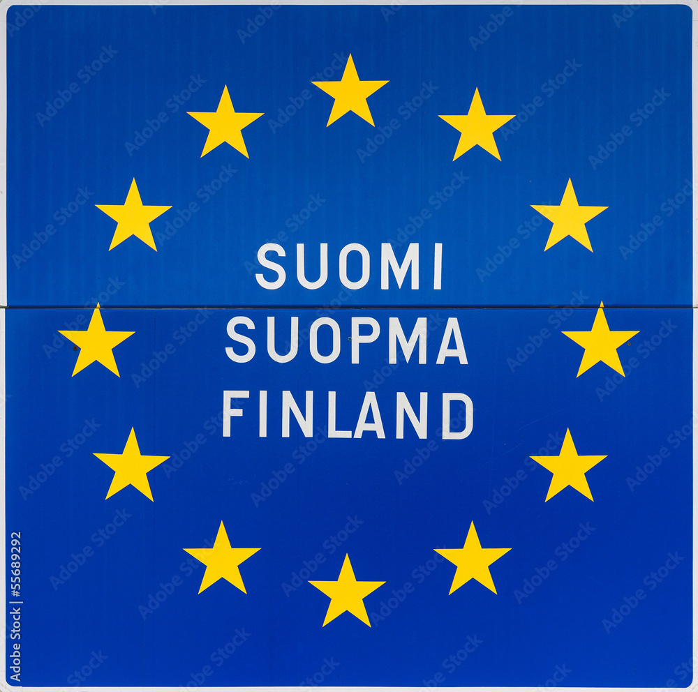 European sign with the name of Finland in three languages. European sign with the name of Finland in three languages.