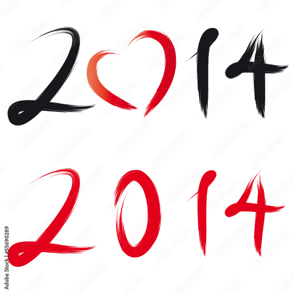 Sylvester Neujahr 2014 mit Herz Pinselstrich