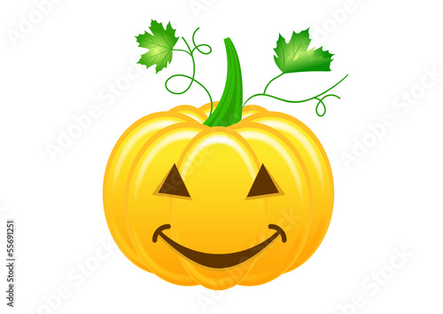 Halloween - citrouille grand sourire avec feuilles
