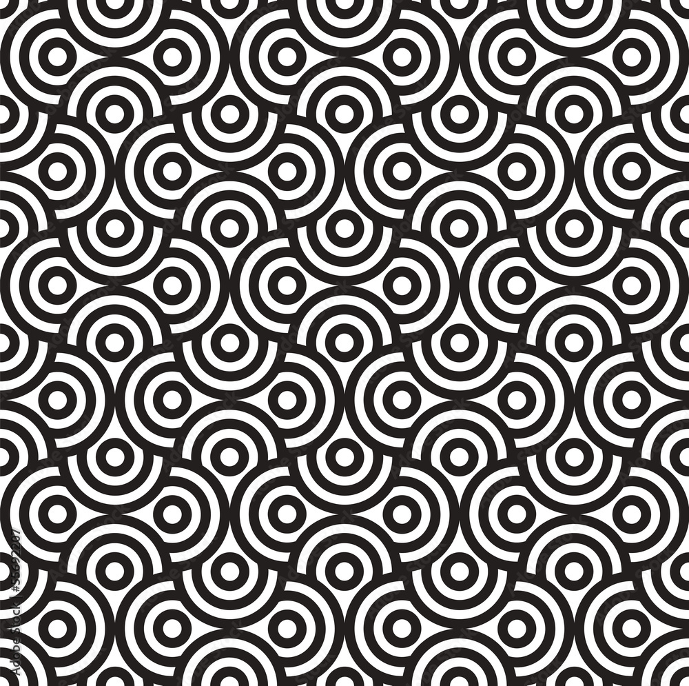 Spirals and Circles, Black and White Abstract Geometric Vector S