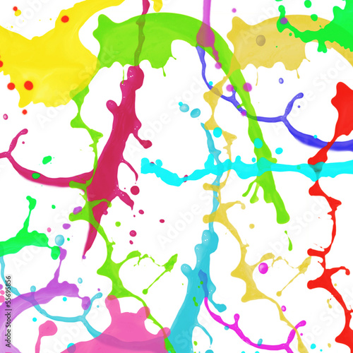 Splashes of colorful ink on white background
