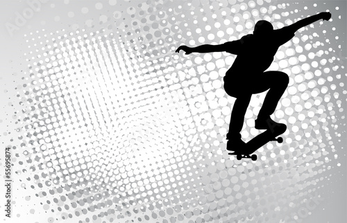 skateboarder on the abstract halftone background - vector #55695874