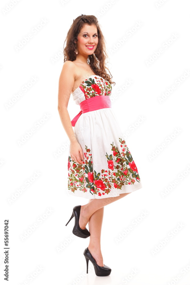 Fashion young woman in summer dress on white Fashion young woman in summer dress on white