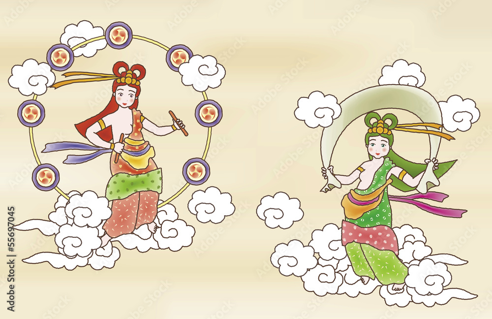 Fototapeta premium 天女風神雷神図A