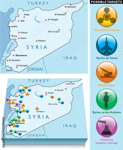 Cartina Siria attacco militare possibili obiettivi