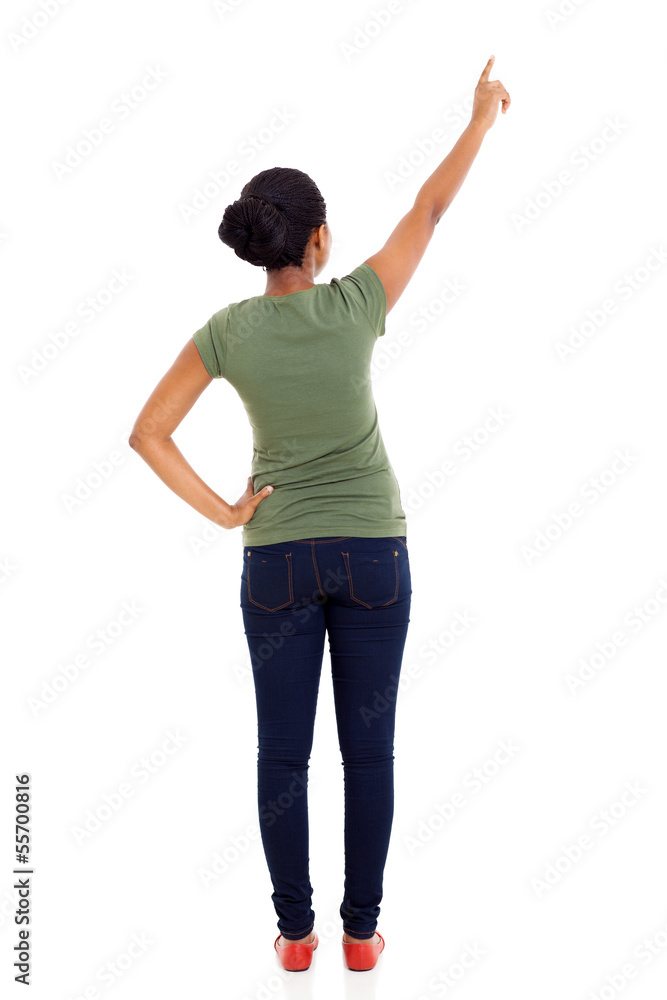 rear view of african american woman pointing rear view of african american woman pointing