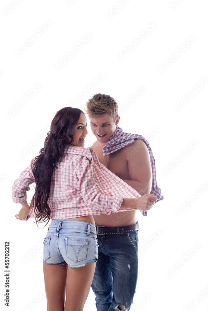 Image of cheerful girl flirting with handsome guy Image of cheerful girl flirting with handsome guy
