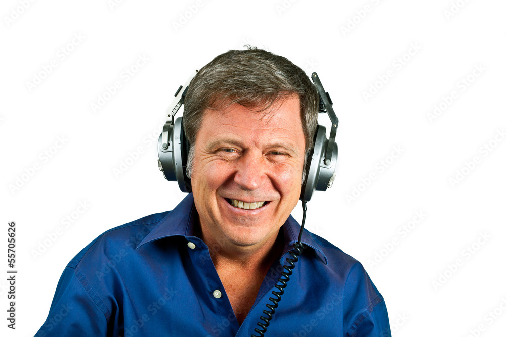 portrait of happy man with headphones portrait of happy man with headphones
