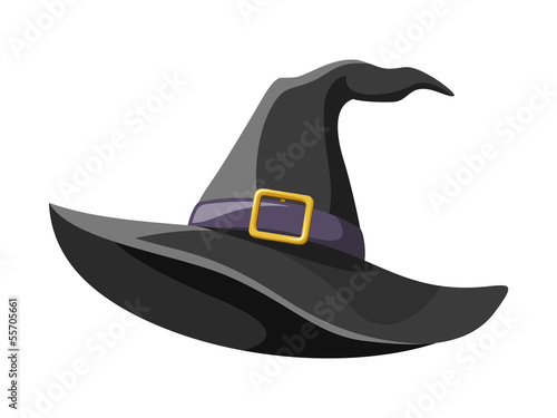 Black witches hat. Vector illustration.