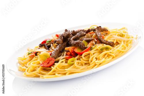 Pasta with meat and vegetables