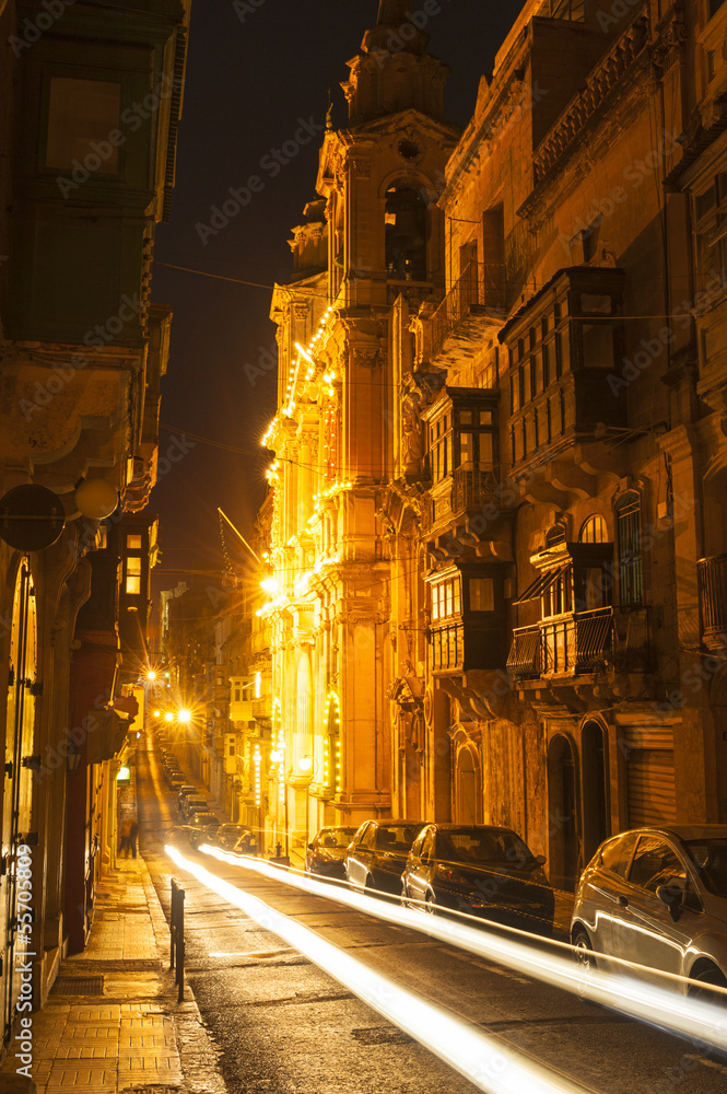 Street in Valletta Malta at night