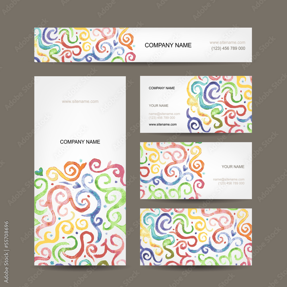 Fototapeta premium Business cards collection with watercolor waves design