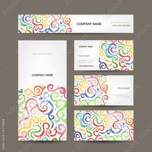 Business cards collection with watercolor waves design © Kudryashka