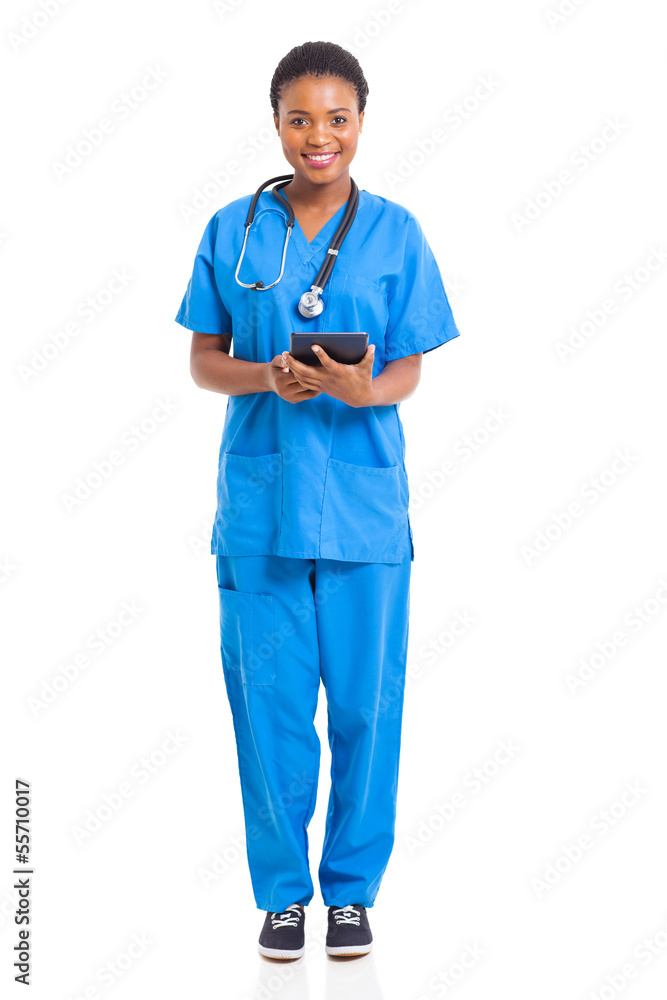 young african nurse with tablet computer
