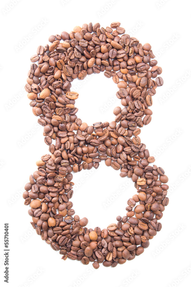 number 8 from coffee beans isolated on white number 8 from coffee beans isolated on white