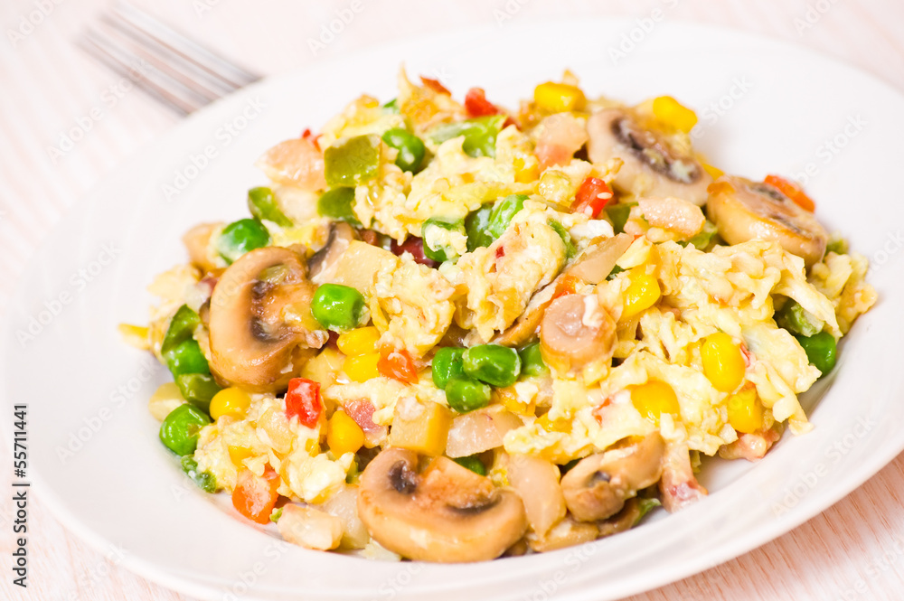 scrambled eggs with mushrooms and vegetables scrambled eggs with mushrooms and vegetables