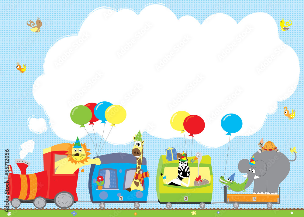 Birthday zoo train with blank space - vector illustration
