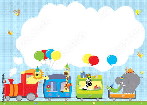 Obraz na płótnie Birthday zoo train with blank space - vector illustration w salonie
